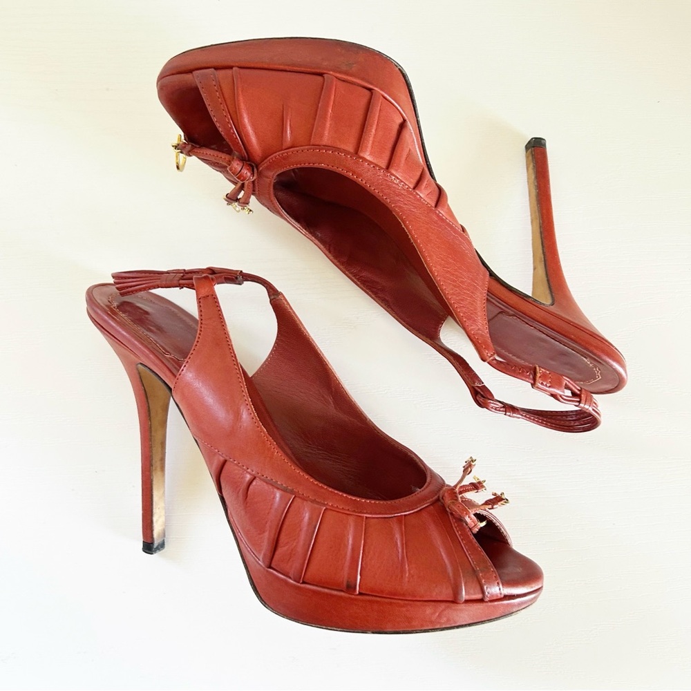 Dior Gipsy Vintage John Galliano Slingback D Charm Red Leather Heels Size EU 38 - Picture 7 of 14